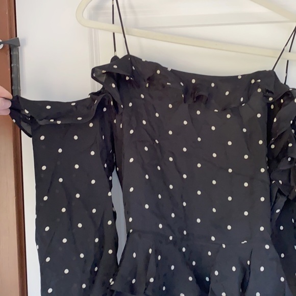 H&M Polka Dot Off The Shoulder Silky Ruffle Blouse/Top. Size US 12. Black/White. - Picture 10 of 11